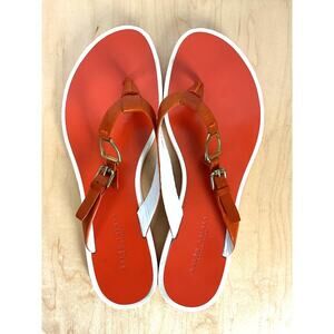 Ralph Lauren Collection Womens Orange and White Leather Thong Flats Size 8‎